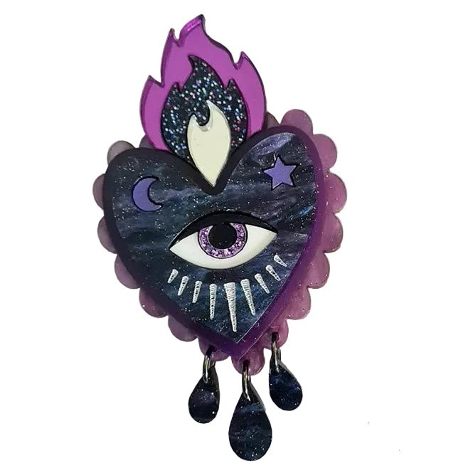 Flaming Heart Statement Brooch by Cherryloco PURPLE by Quirks! at Shirley Shoppe