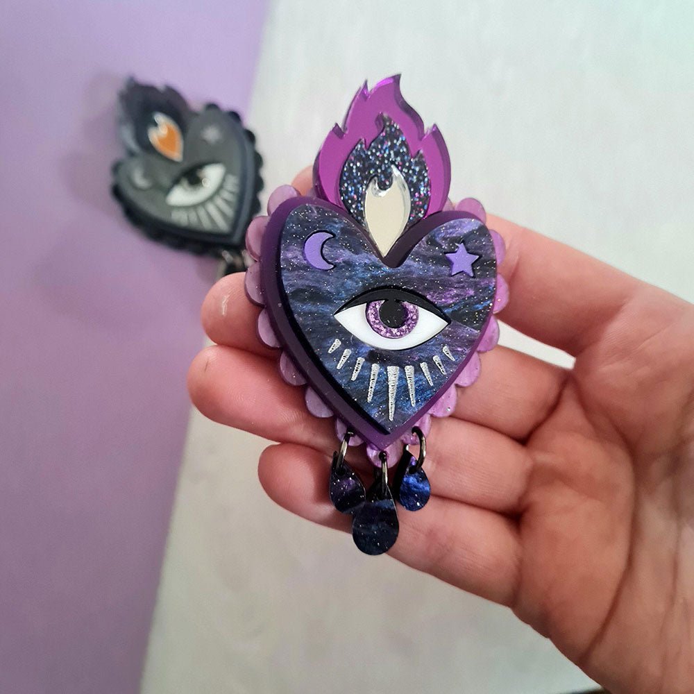 Flaming Heart Statement Brooch by Cherryloco PURPLE by Quirks! at Shirley Shoppe