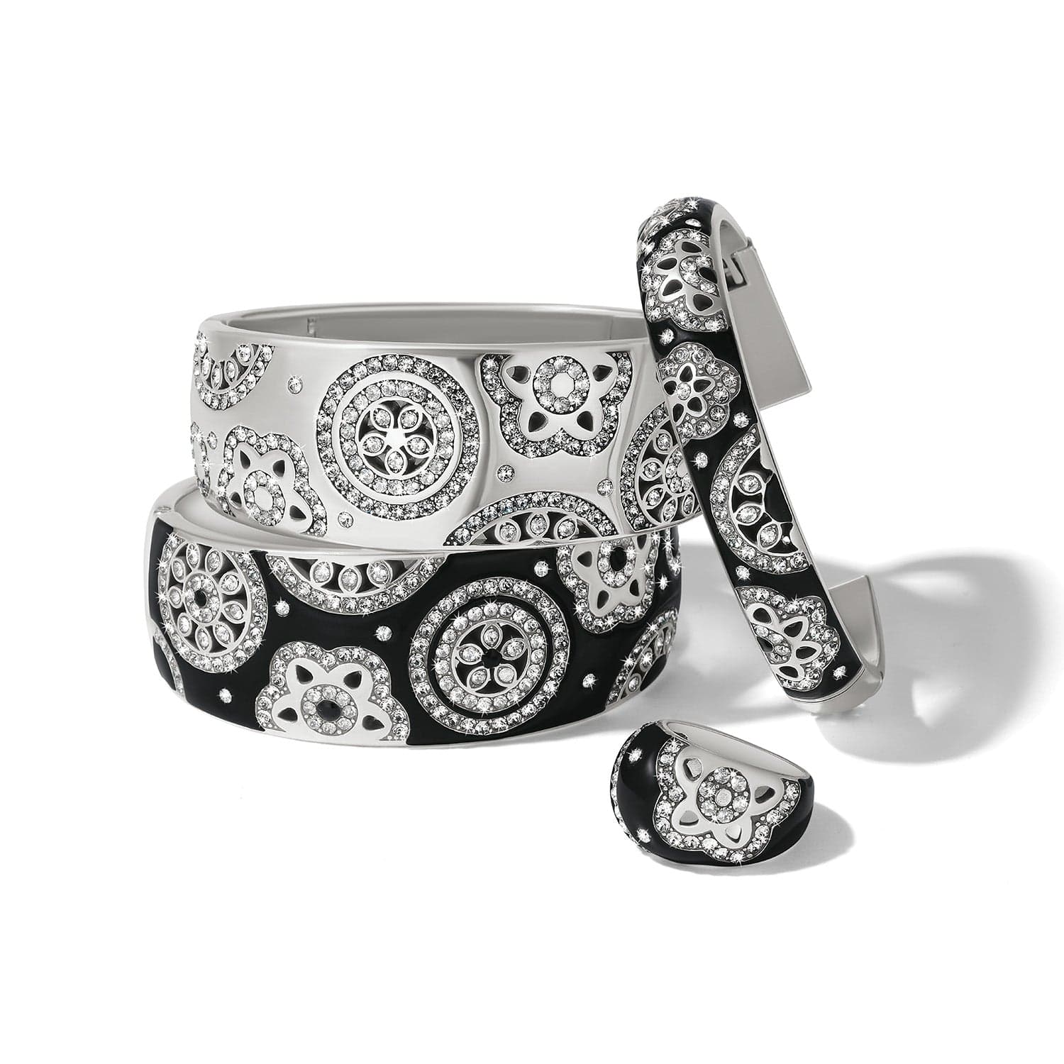 Flora Black Double Hinged Bangle Bracelet