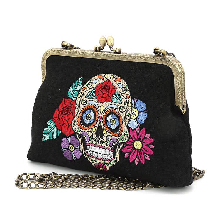 Floral Sugar Skull Kisslock Bag by Quirks! at Shirley Shoppe