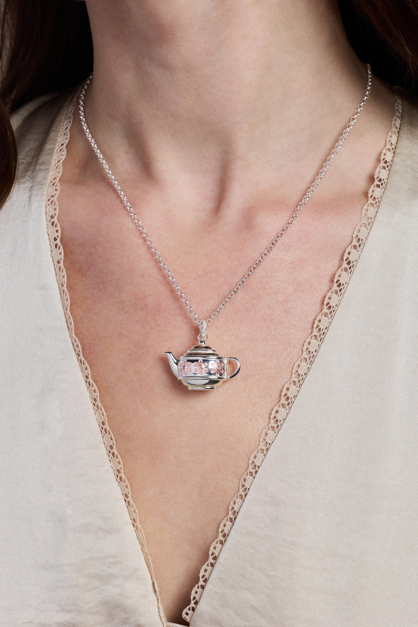 Floral Teapot Locket Pendant Necklace by ALEX AND ANI at Shirley Shoppe