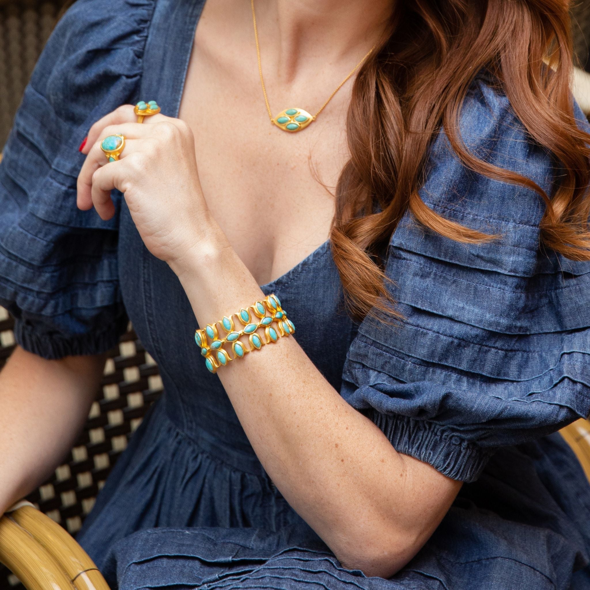 Flower Crown Cuff - Turquoise by Christina Greene at Shirley Shoppe