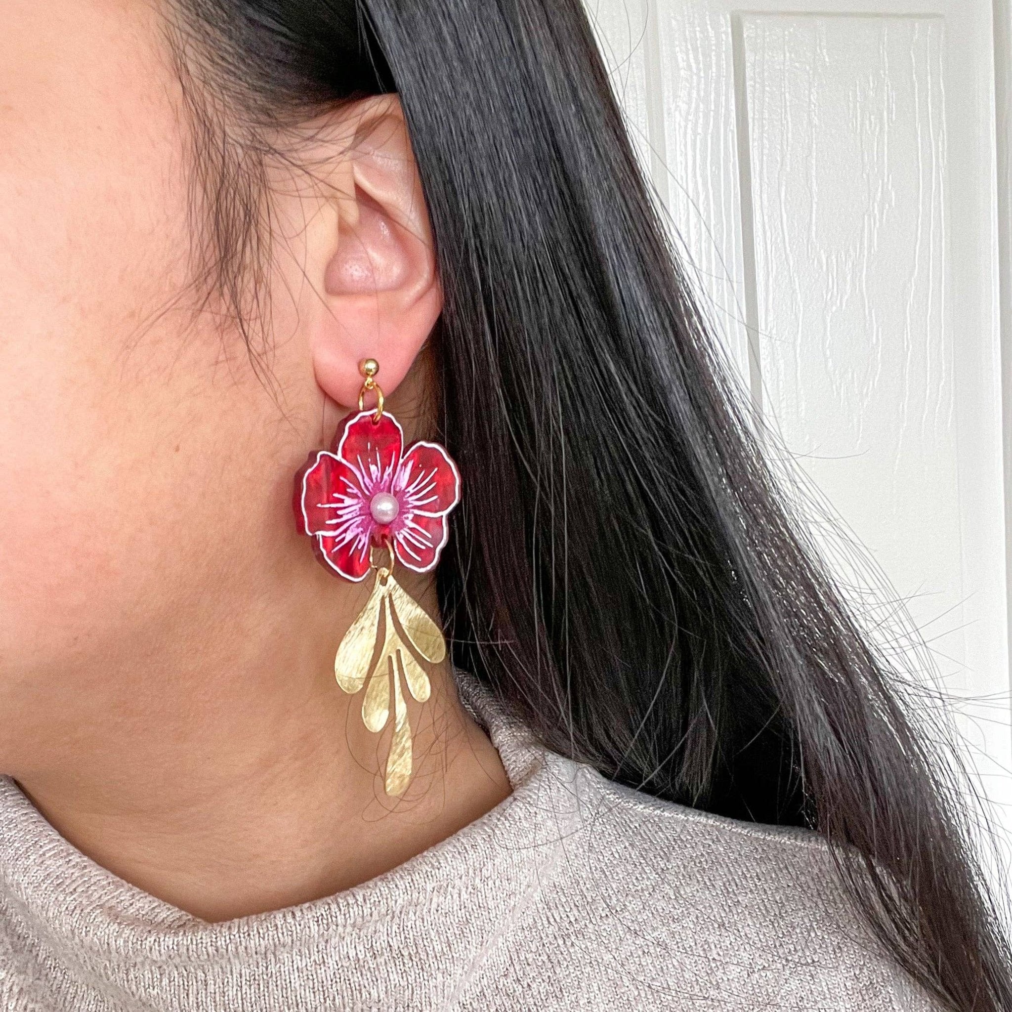 Flower of Luck Acrylic Earrings by Quirks! at Shirley Shoppe