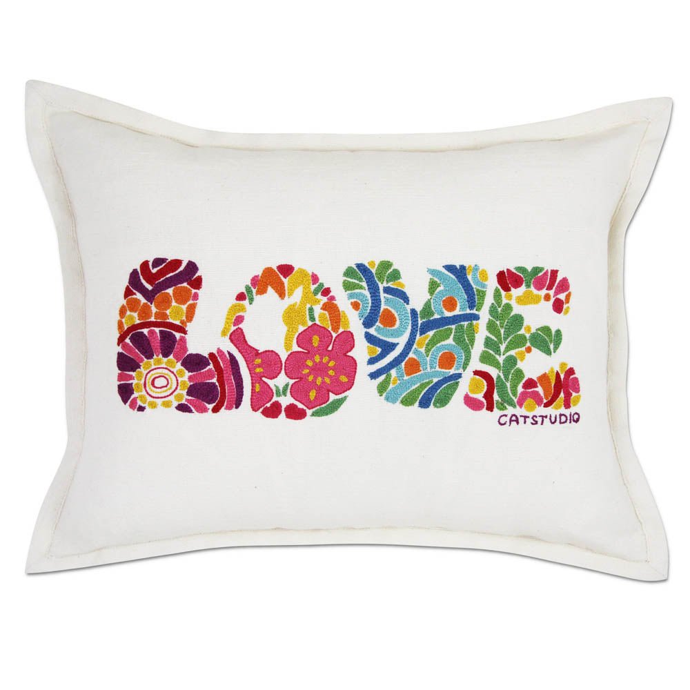 Flower Power Love Letters Hand - Embroidered Pillow - Available in Bright or Pastel by CatStudio by Quirks! at Shirley Shoppe