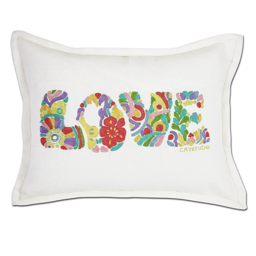 Flower Power Love Letters Hand - Embroidered Pillow - Available in Bright or Pastel by CatStudio by Quirks! at Shirley Shoppe