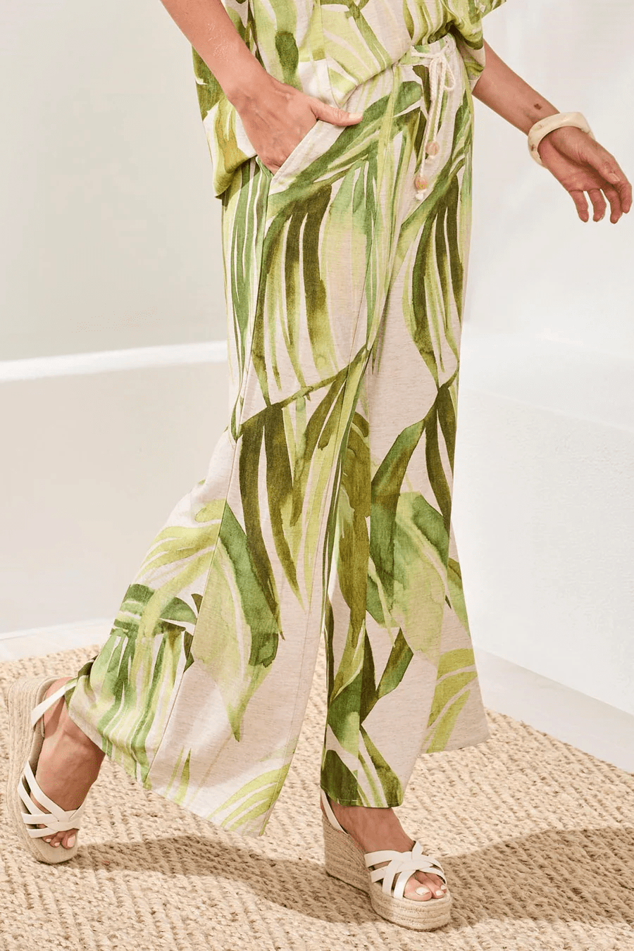 Flowy Linen Flare Pants With Drawcord Waist by Tribal at Shirley Shoppe