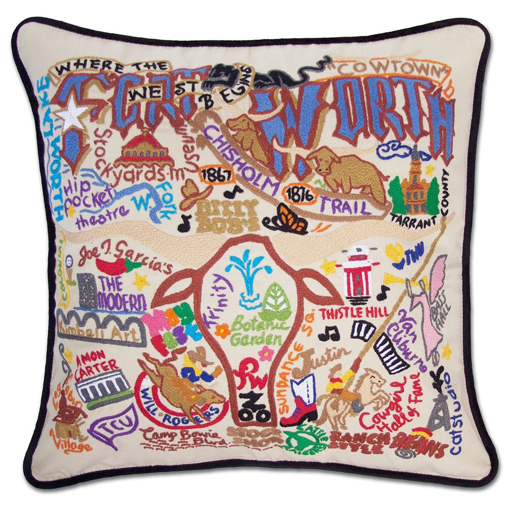 Fort Worth, TX Hand - Embroidered Pillow by Quirks! at Shirley Shoppe