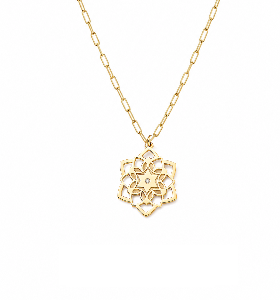 Fortuna Mandala Star of David Diamond Paperclip Necklace