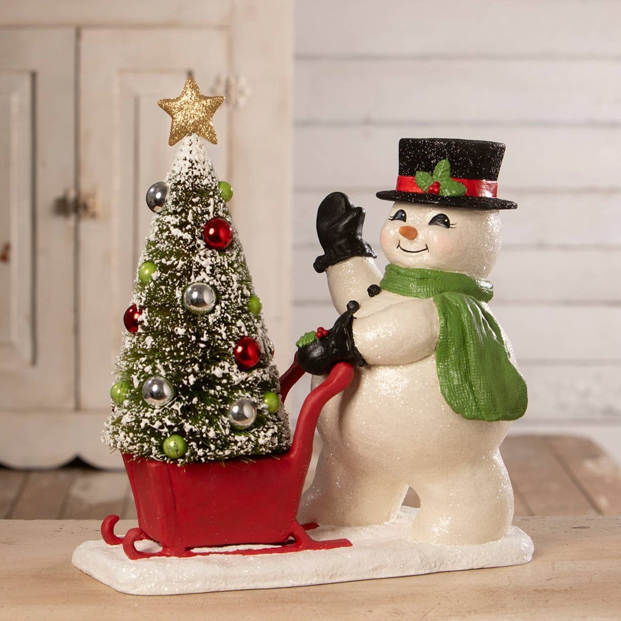 Frosty Pushing Sled by Bethany Lowe by Quirks! at Shirley Shoppe