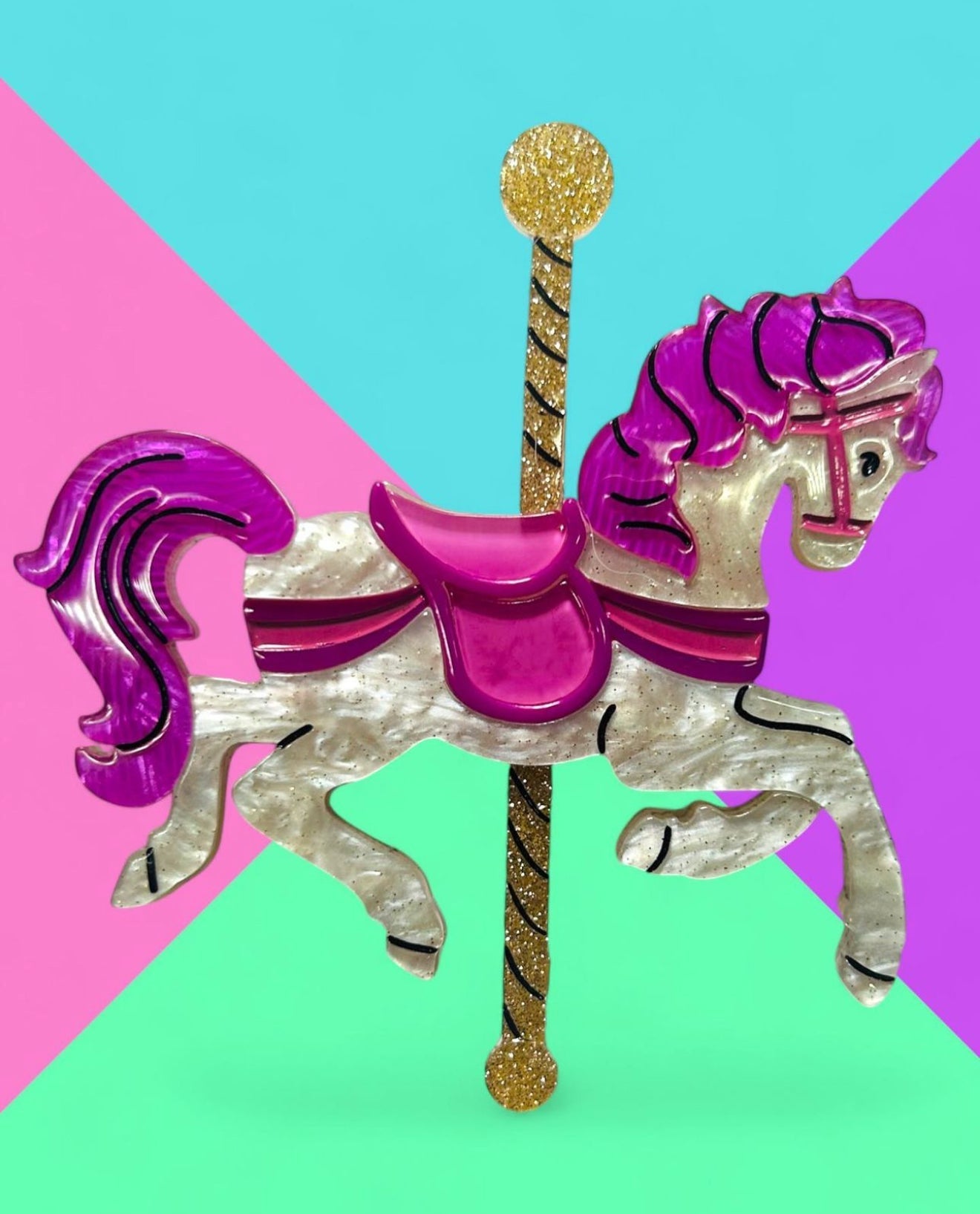 Funfair Carousel Horse Acrylic Brooch by Lipstick & Chrome x Makokot by Quirks! at Shirley Shoppe