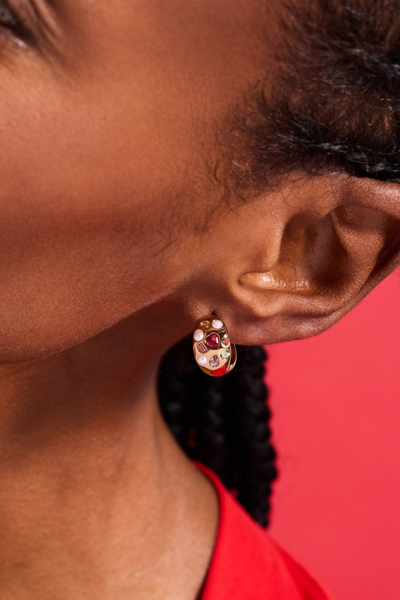 Gemstone Puffy Huggie Hoop Earrings by ALEX AND ANI at Shirley Shoppe