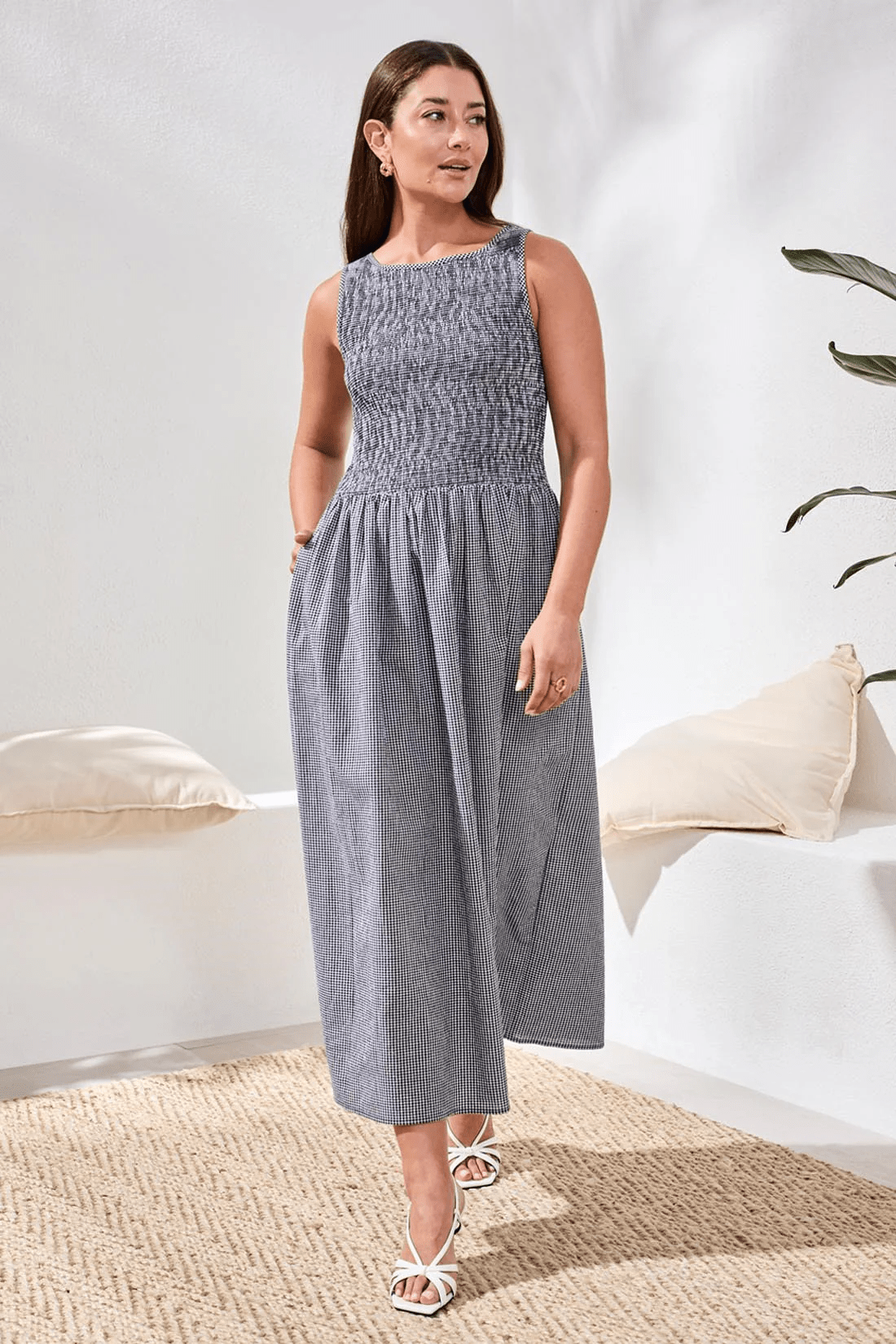 Gingham Smocked - Bodice Maxi Dress by Tribal at Shirley Shoppe