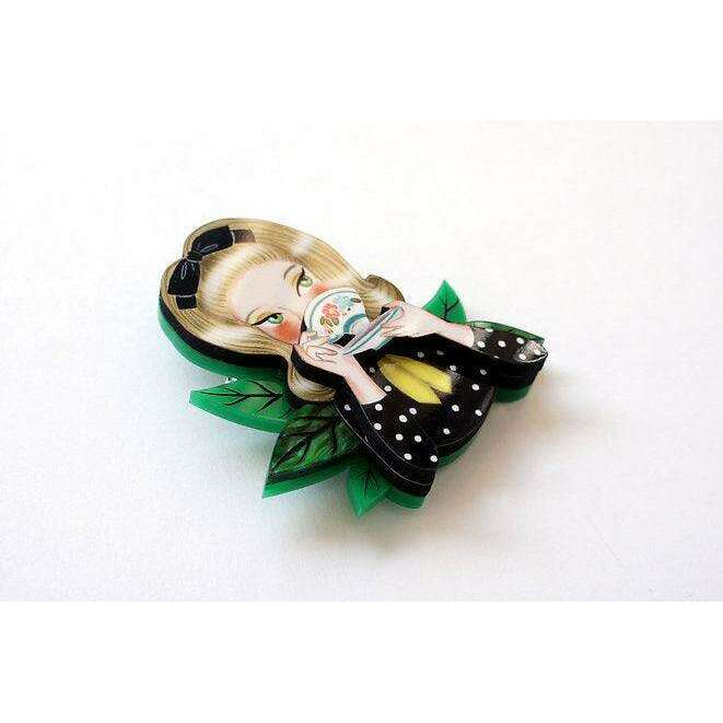 Girl Drinking Tea Brooch by Laliblue
