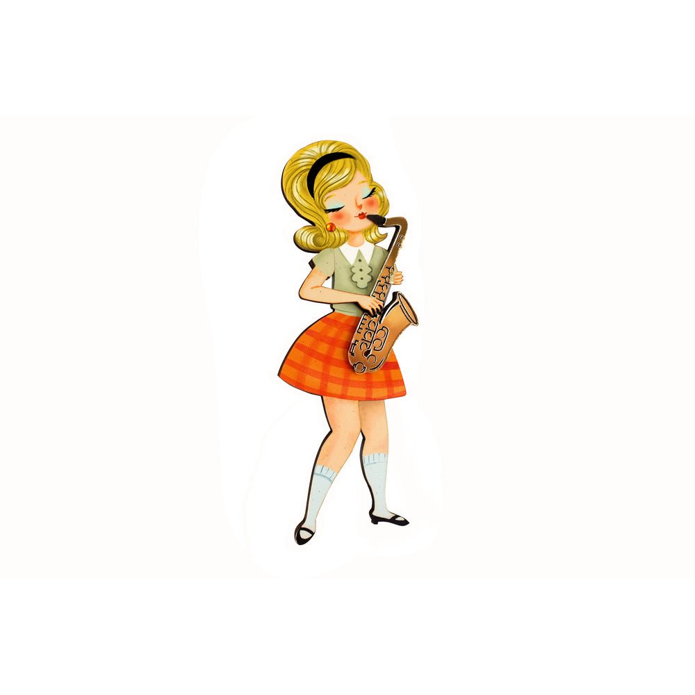 Girl playing the Saxophone Brooch by Laliblue by Quirks! at Shirley Shoppe