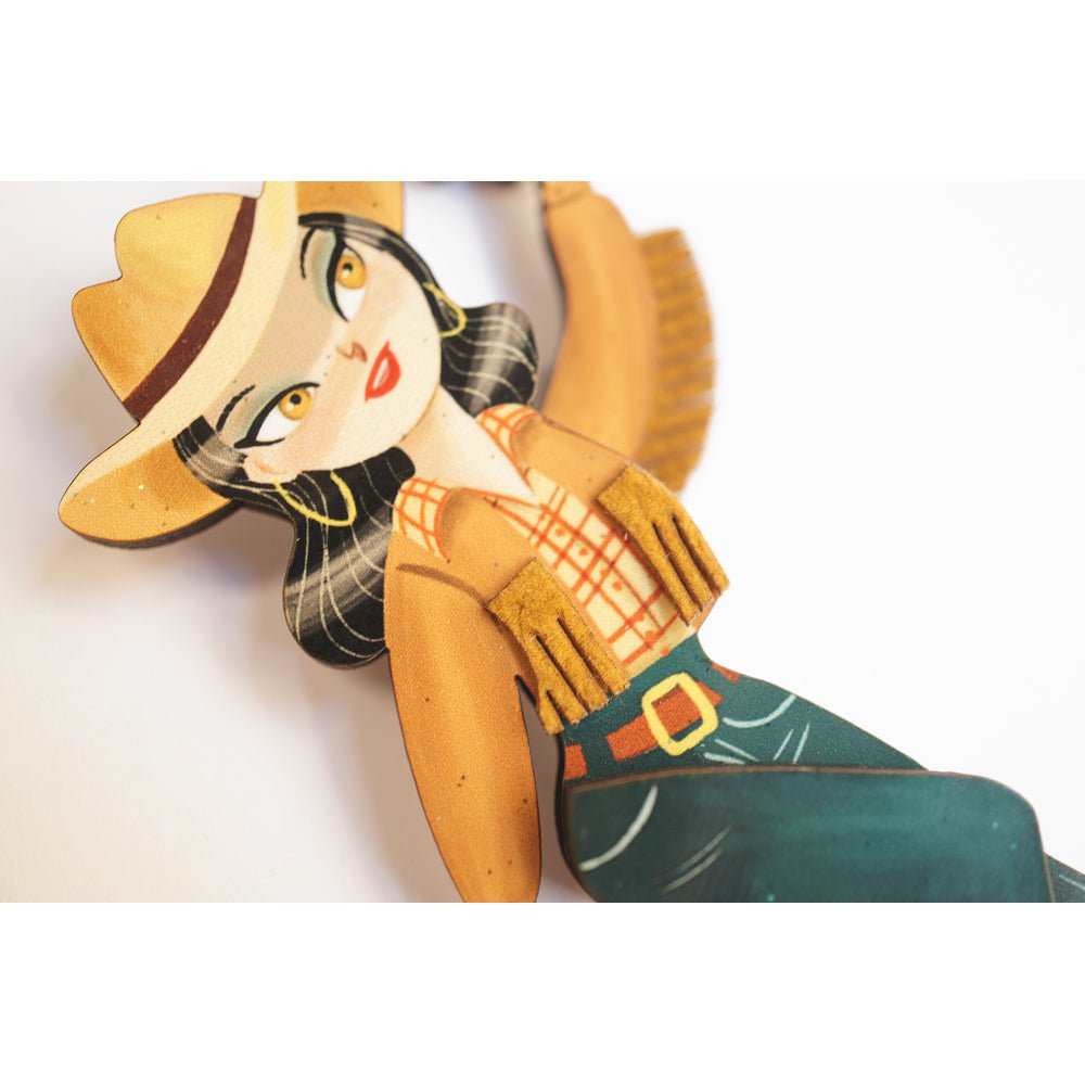 Girl playing the tambourine Brooch by Laliblue by Quirks! at Shirley Shoppe