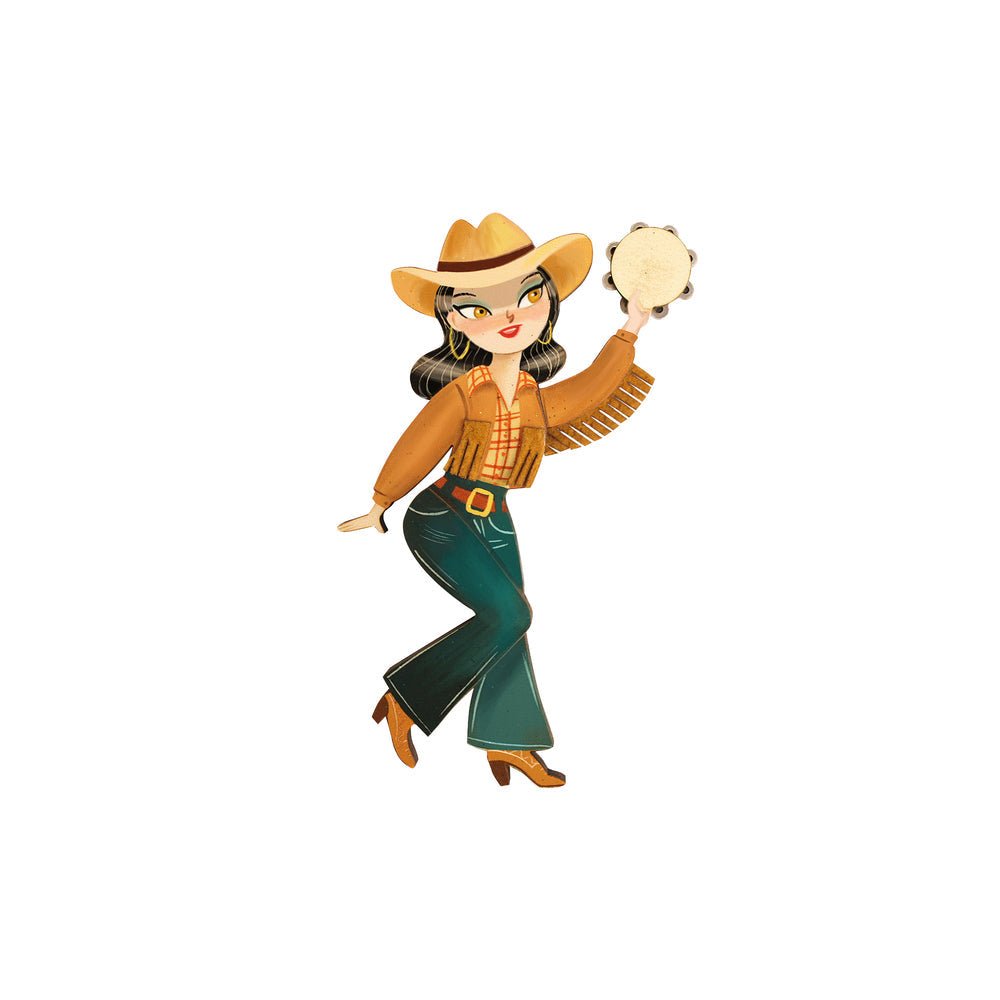 Girl playing the tambourine Brooch by Laliblue by Quirks! at Shirley Shoppe