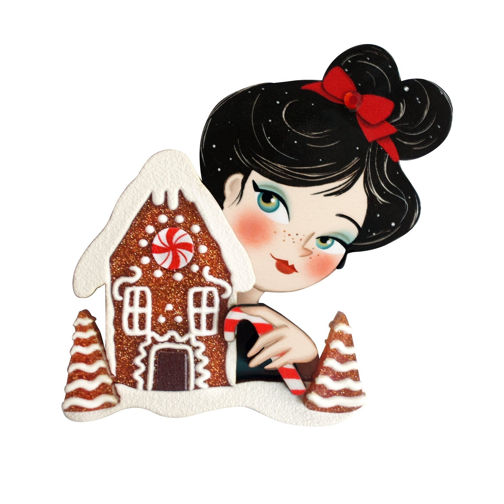 Girl w/ Gingerbread House Brooch by Laliblue – Retro Kitschy Statement Brooch for Collectors by Quirks! at Shirley Shoppe