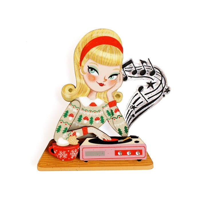 Girl with A Record Player Brooch by Laliblue by Quirks! at Shirley Shoppe