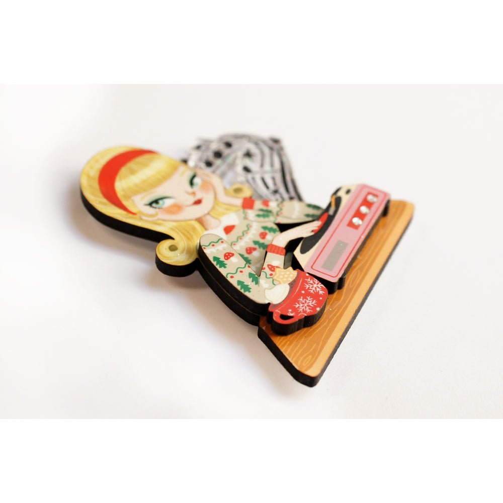 Girl with A Record Player Brooch by Laliblue by Quirks! at Shirley Shoppe