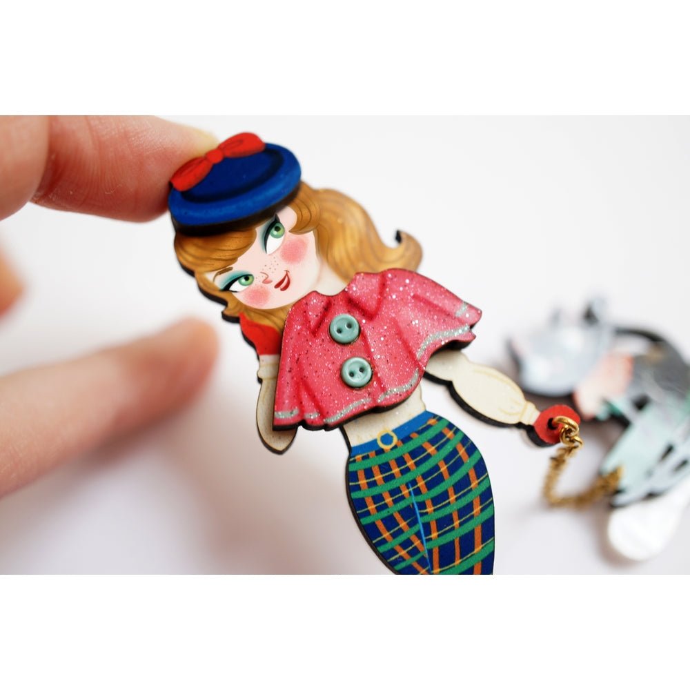 Girl with Cat on Sled Brooch by Laliblue by Quirks! at Shirley Shoppe