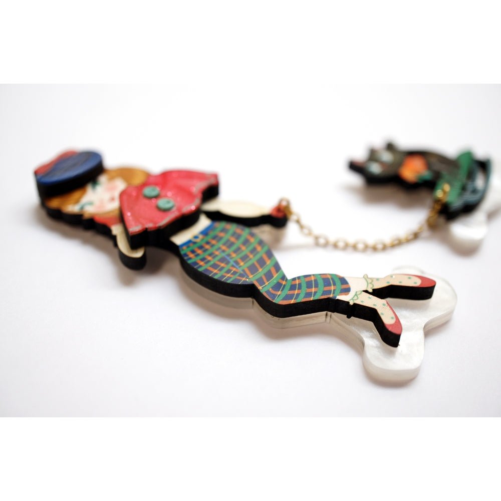 Girl with Cat on Sled Brooch by Laliblue by Quirks! at Shirley Shoppe