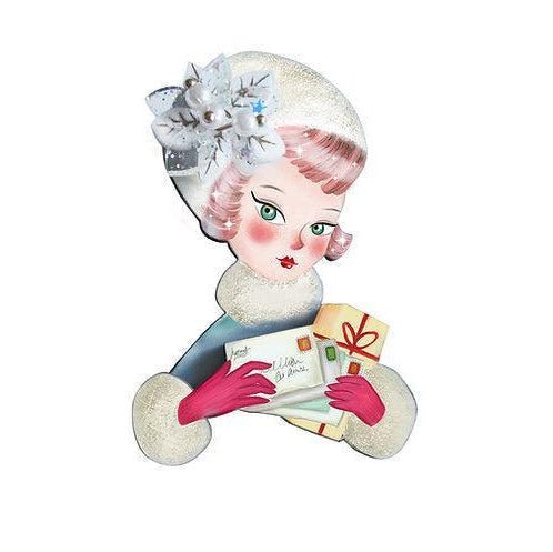 Girl with Christmas Postcards Brooch by Laliblue by Quirks! at Shirley Shoppe