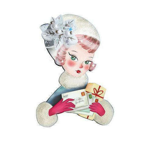Girl with Christmas Postcards Brooch by Laliblue