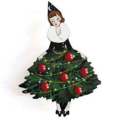 Girl with Christmas Tree Dress Brooch by Laliblue