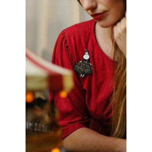 Girl with Christmas Tree Dress Brooch by Laliblue