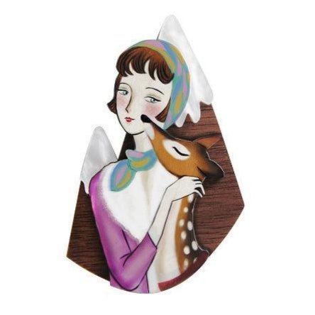 Girl with Deer and Mountains Brooch by Laliblue by Quirks! at Shirley Shoppe