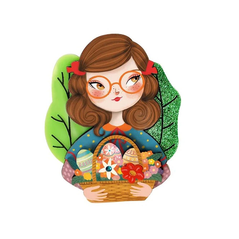 Girl with Easter Basket Brooch by Laliblue by Quirks! at Shirley Shoppe