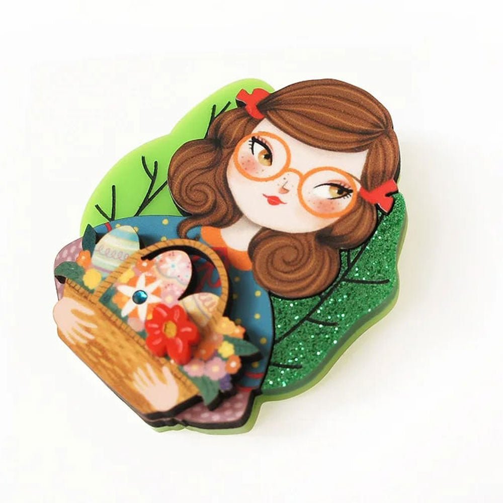 Girl with Easter Basket Brooch by Laliblue by Quirks! at Shirley Shoppe