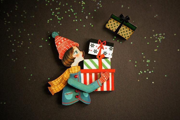 Girl with Gifts Brooch by Laliblue by Quirks! at Shirley Shoppe