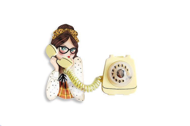 Girl with Phone Collar Clip Brooch by Laliblue by Quirks! at Shirley Shoppe