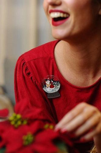 Girl with Snowman Snow Globe Brooch by Laliblue by Quirks! at Shirley Shoppe