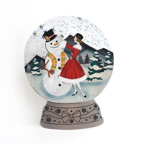 Girl with Snowman Snow Globe Brooch by Laliblue by Quirks! at Shirley Shoppe