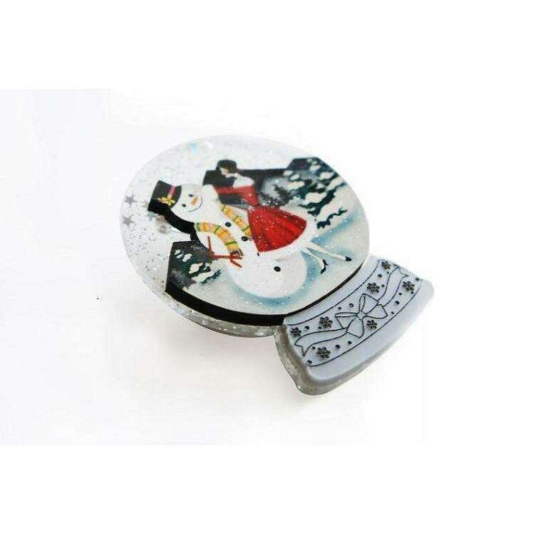 Girl with Snowman Snow Globe Brooch by Laliblue