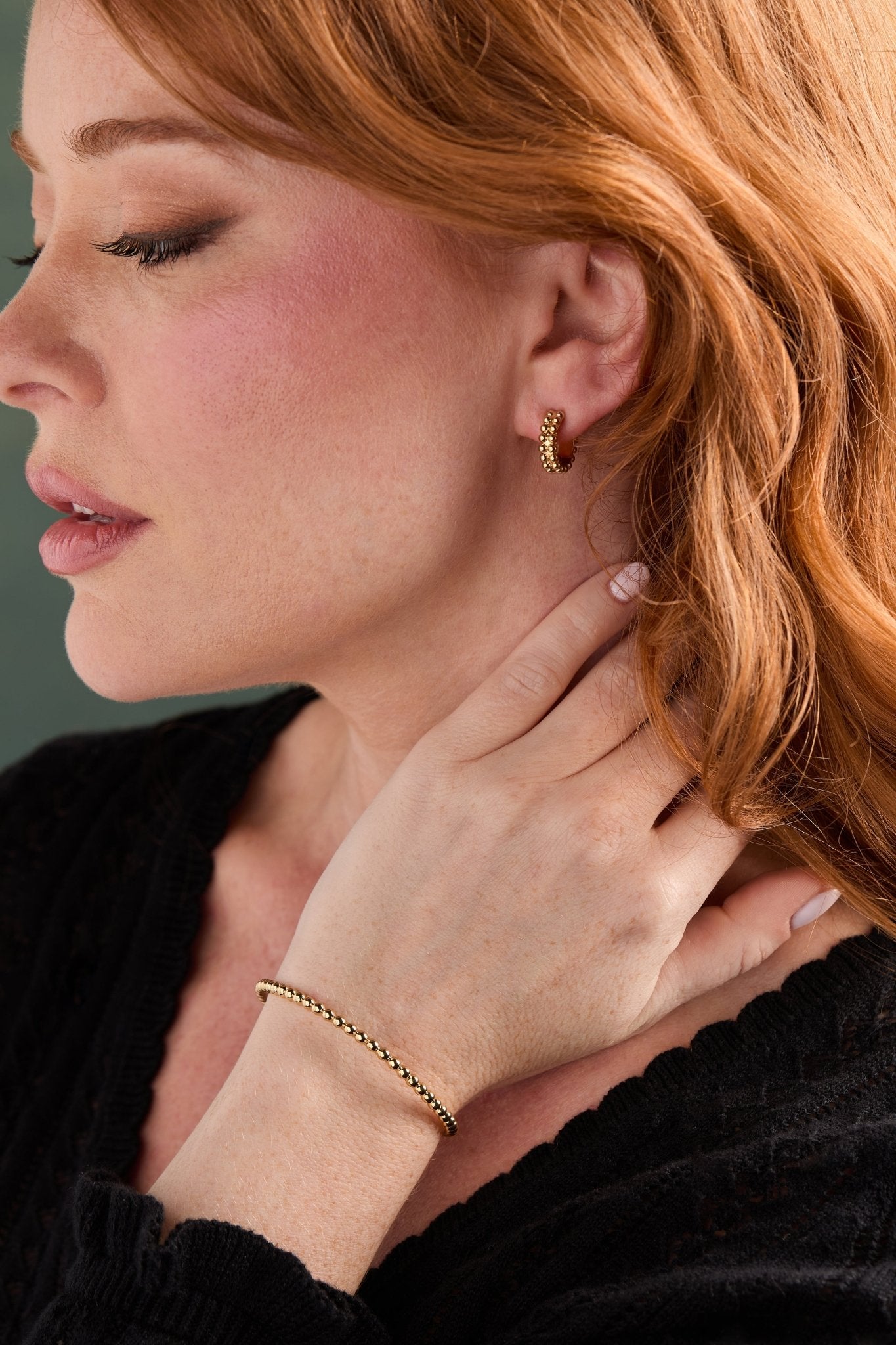 Gold Beaded Huggie Hoop Earring by ALEX AND ANI at Shirley Shoppe