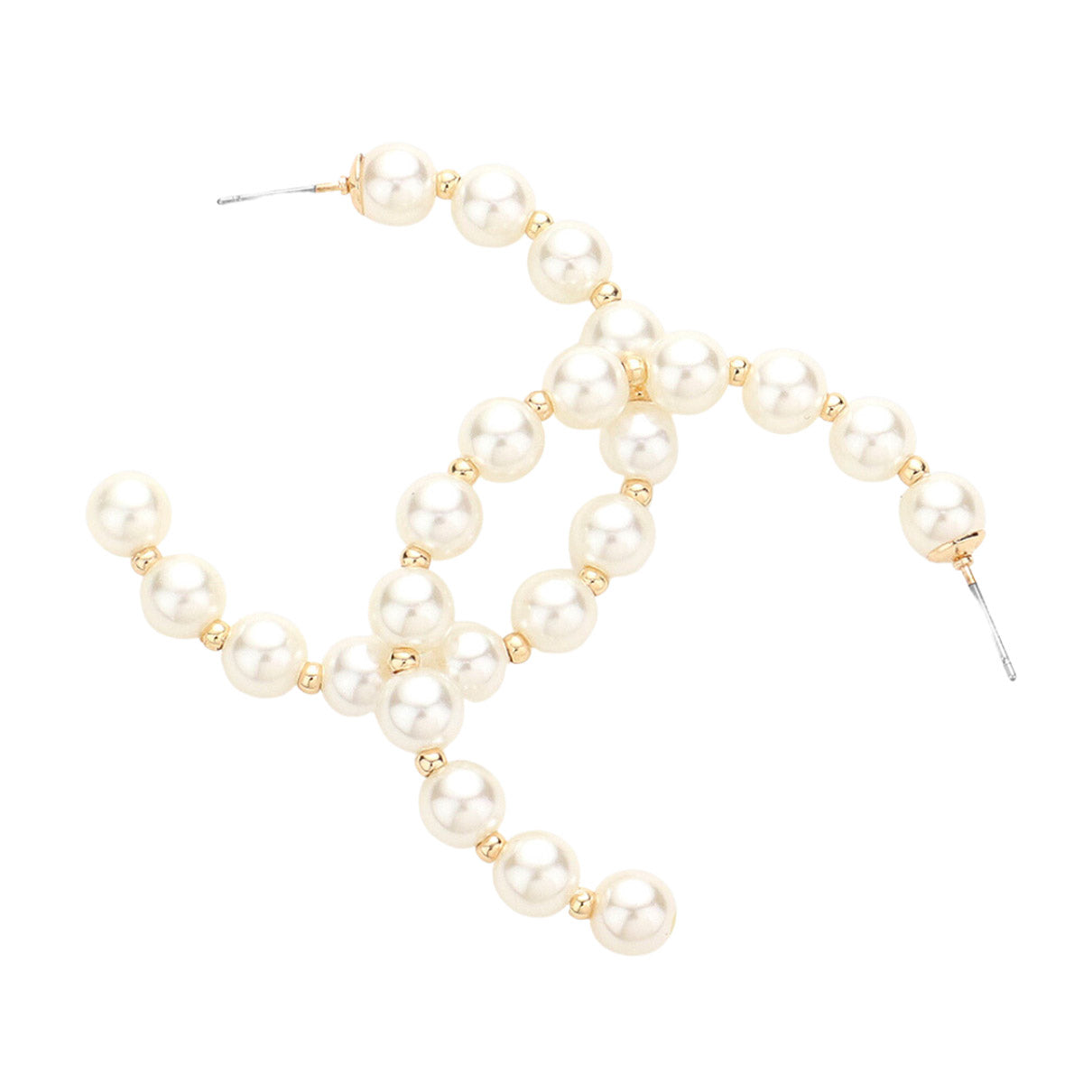 Pearl Metal Ball 2 Inch Hoop Earrings