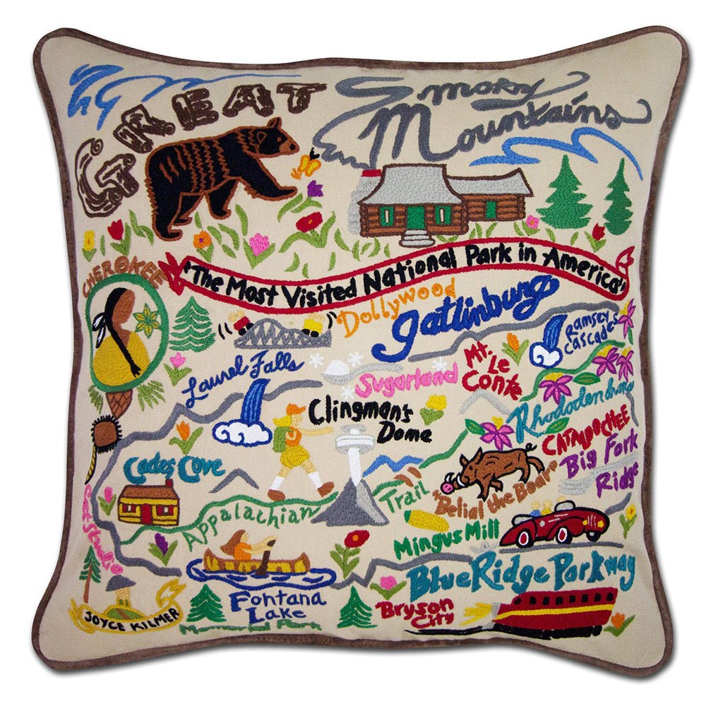 Great Smoky Mountains Hand - Embroidered Pillow by Quirks! at Shirley Shoppe
