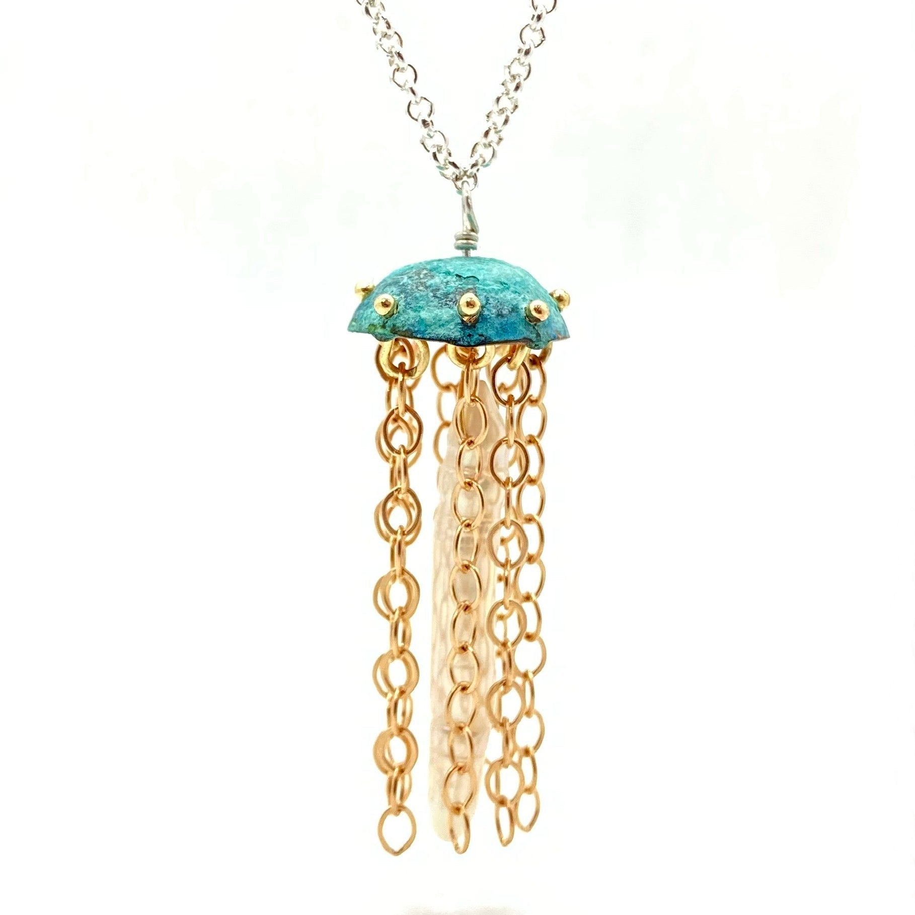 Green Copper Jellyfish Necklace by Alison Morse at Shirley Shoppe