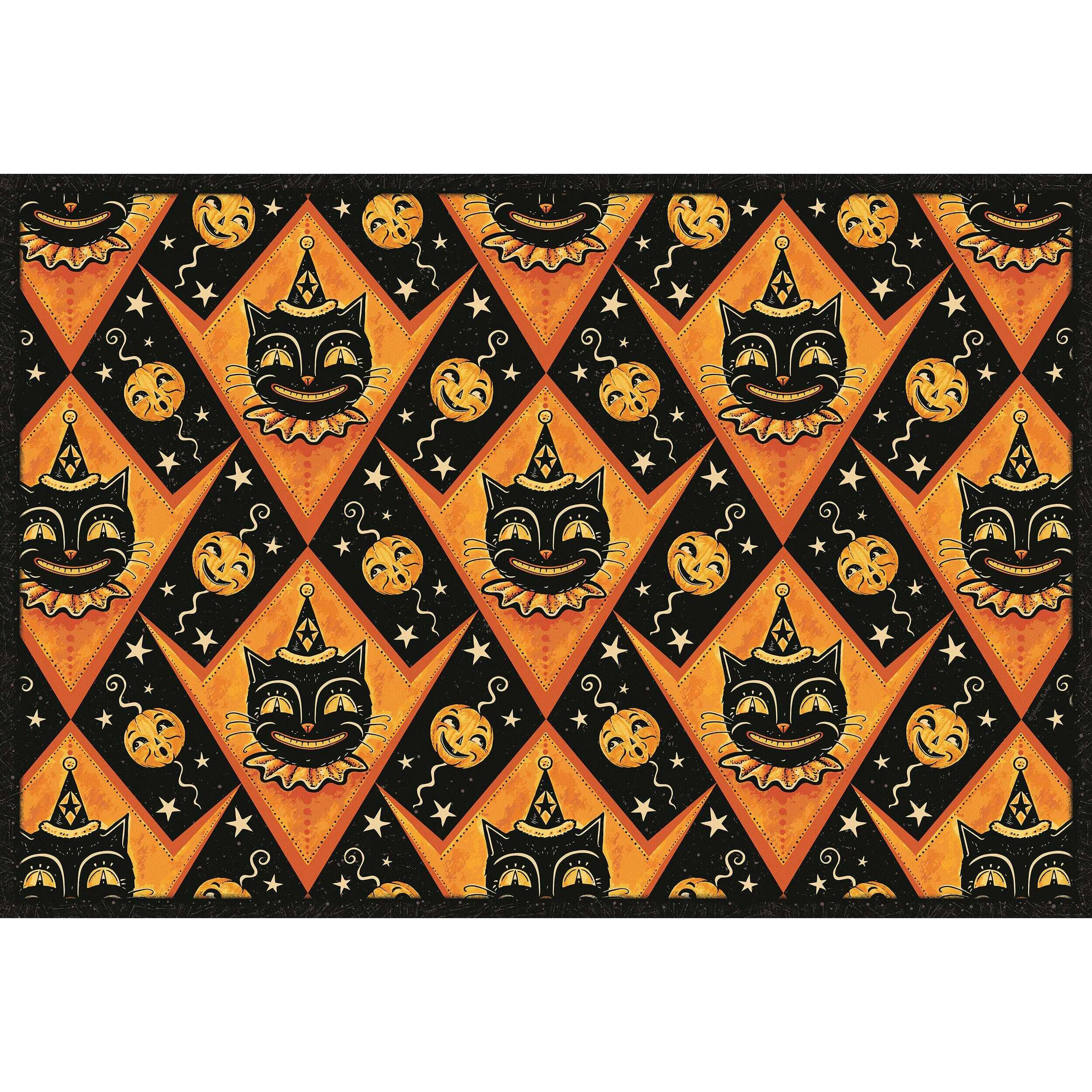 Grinning Black Cat Jack 56” Harlequin Vinyl Floor Decor