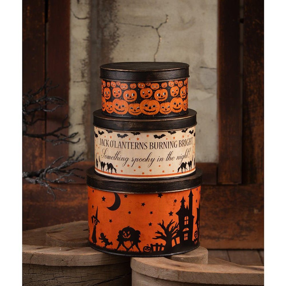 Halloween Vintage Tins Set/3 by Bethany Lowe Designs by Quirks! at Shirley Shoppe