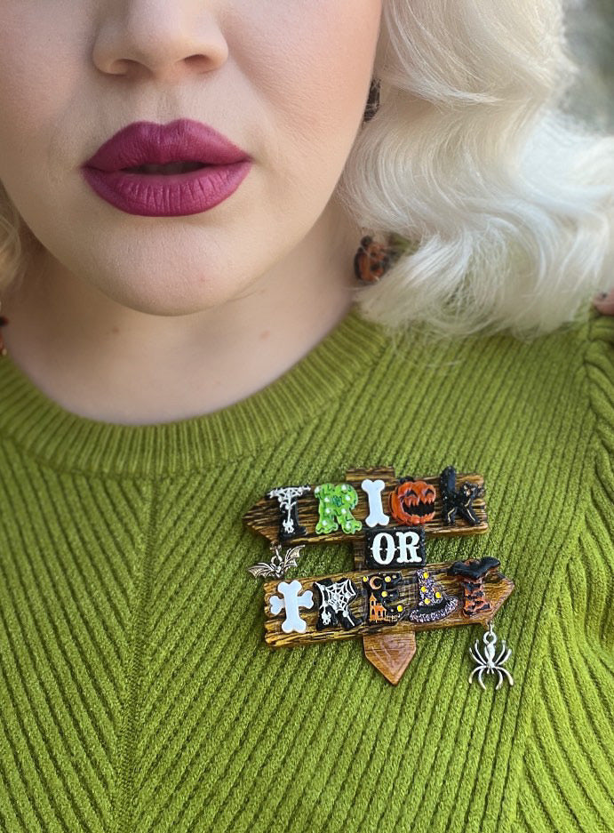 Trick or Treat Halloween Brooch by Lipstick & Chrome — Spooky Seasonal Pin