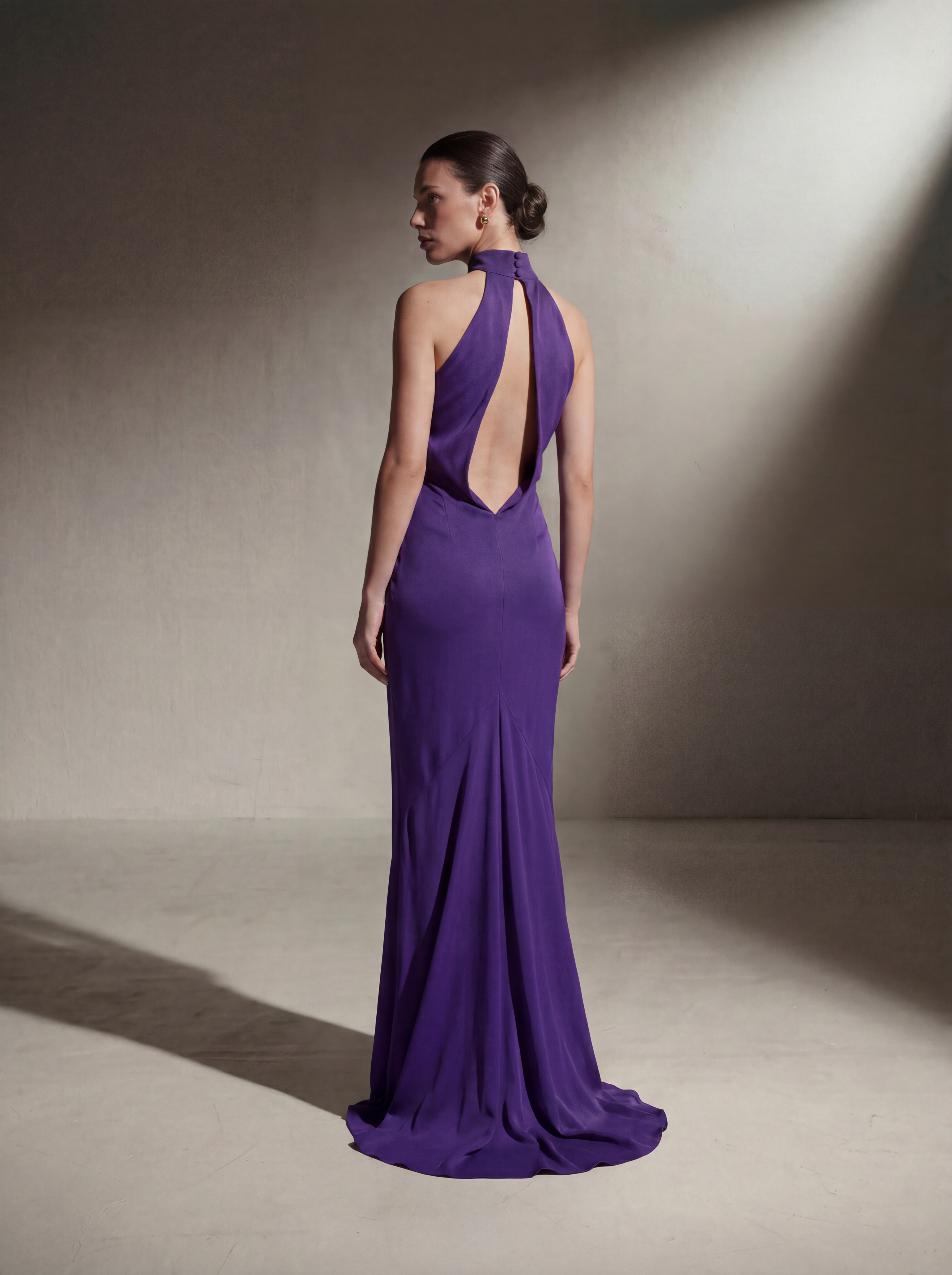 Silk Halter Neck Gown - Plum