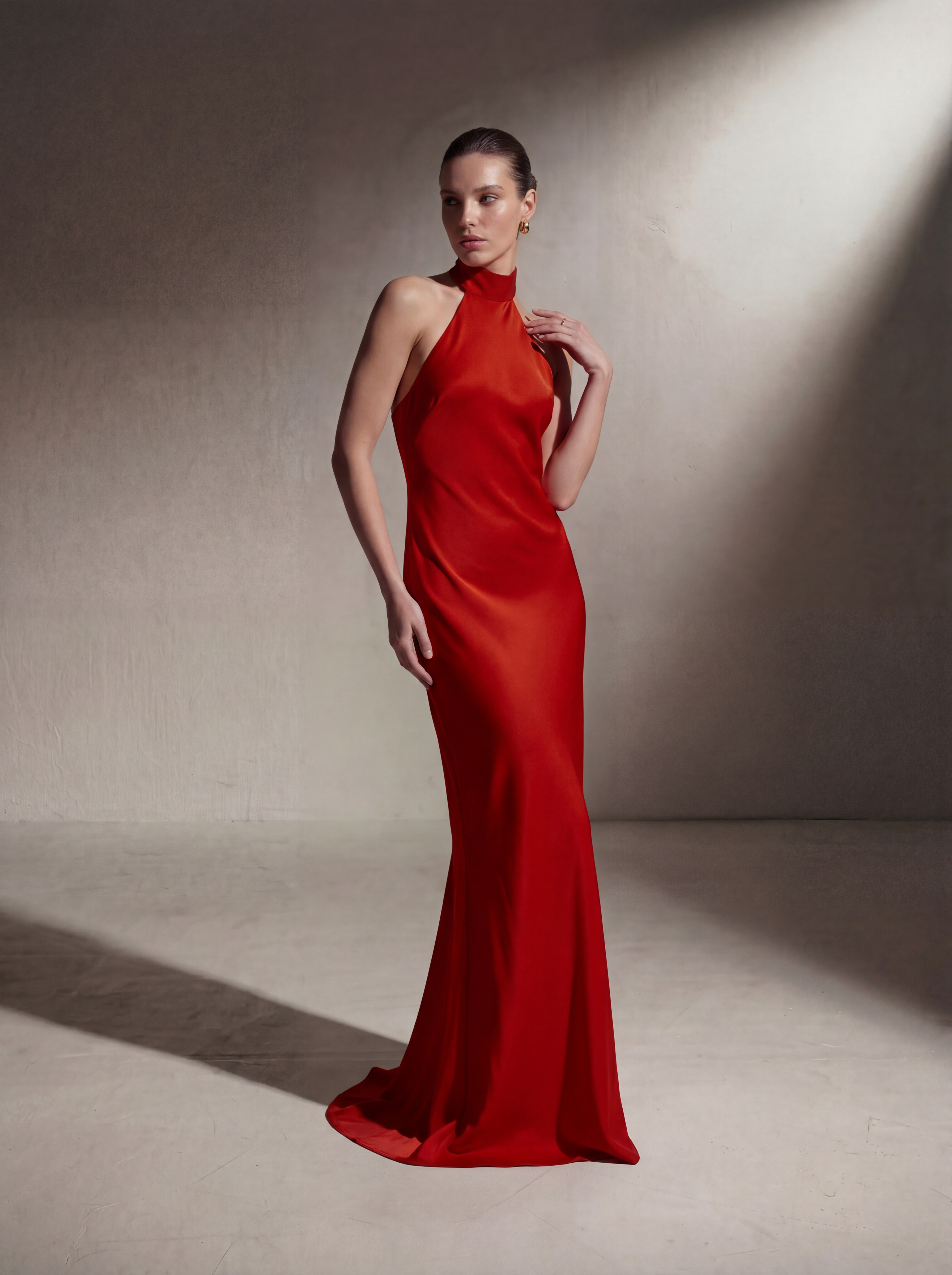 Silk Halter Neck Gown - Red