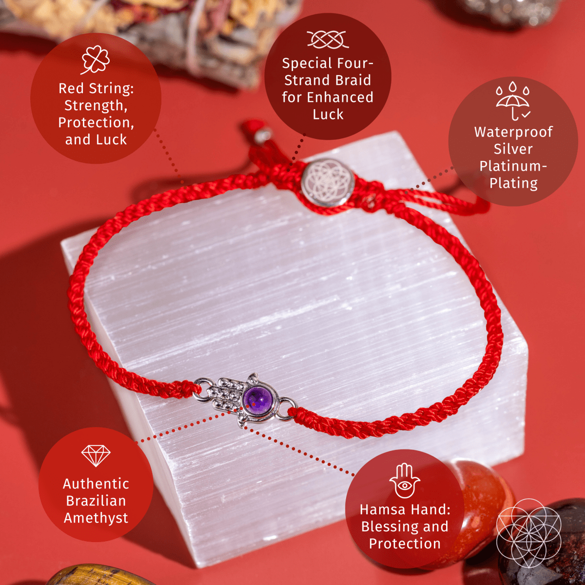 Hamsa Hand of Protection - Four-Strand Red String Bracelet by Conscious Items at Shirley Shoppe