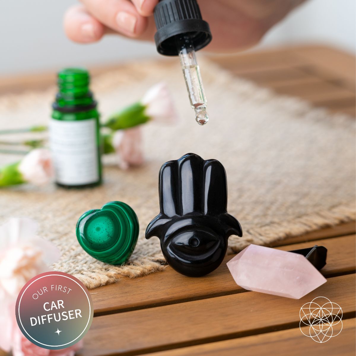 Hamsa Hand of Safe Travels: Aromatherapy Crystal Car Kit by Conscious Items at Shirley Shoppe