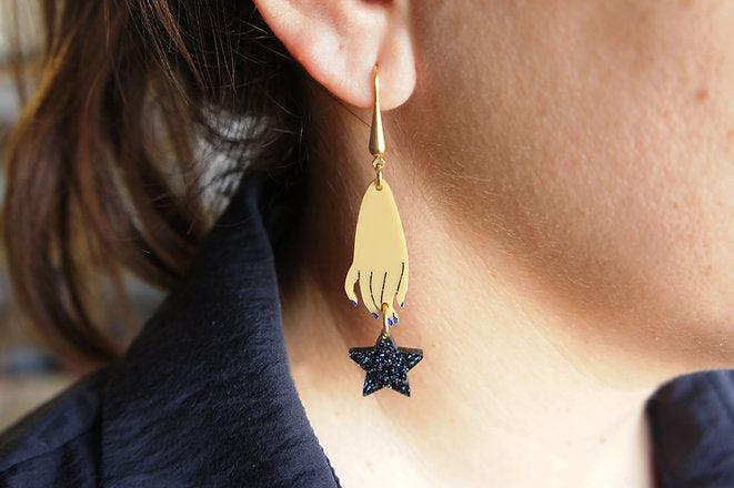 Hand and Moon Earrings by Laliblue by Quirks! at Shirley Shoppe
