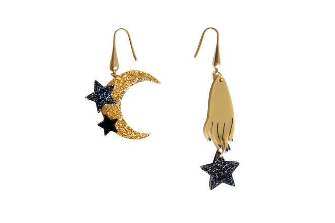 Hand and Moon Earrings by Laliblue by Quirks! at Shirley Shoppe